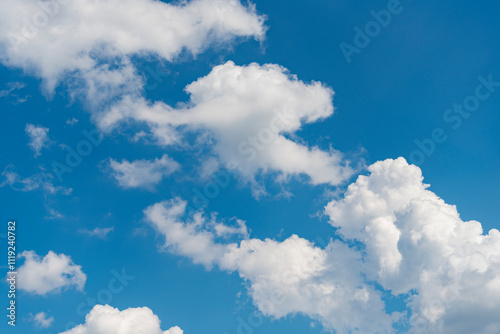 Fototapeta Naklejka Na Ścianę i Meble -  Beautiful view of blue sky with clouds. Partly cloudy. Background cloud summer. Cloud summer. Sky cloud clear with sunset. Natural sky cinematic sky with clouds background