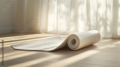 A lululemon yoga mat elegantly unrolled on a bright surface, displaying its design and texture, perfect for yoga enthusiasts seeking quality and style in a yoga mat.