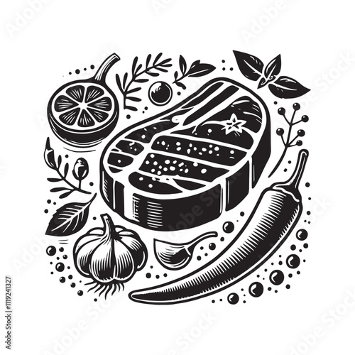 Beef Steak Vector - Silhouette of Beef Steak - Illustration of Beef Steak.