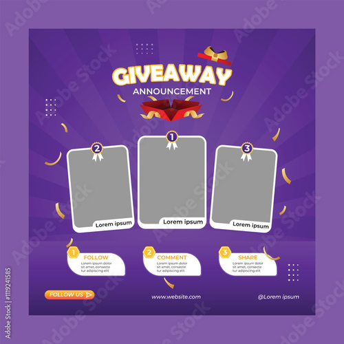 Giveaway contest concept for social media post design template. Giveaway announcement social media poster template design.