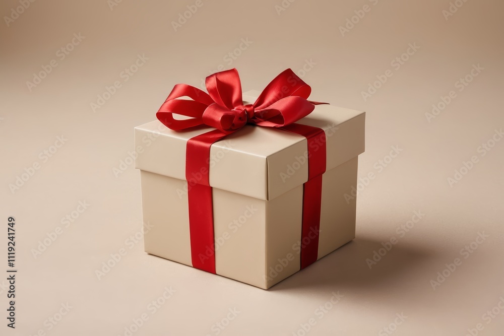 there is a white box with a red ribbon and a bow there is a white box with a red ribbon and a bow