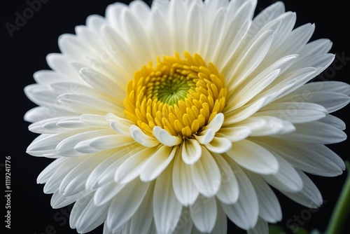 there is a white flower with a yellow center on a black background