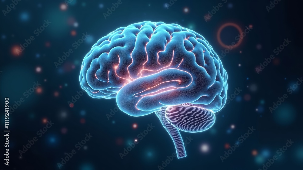 Fototapeta premium Futuristic Digital Brain with Floating Holographic Data and Resumes