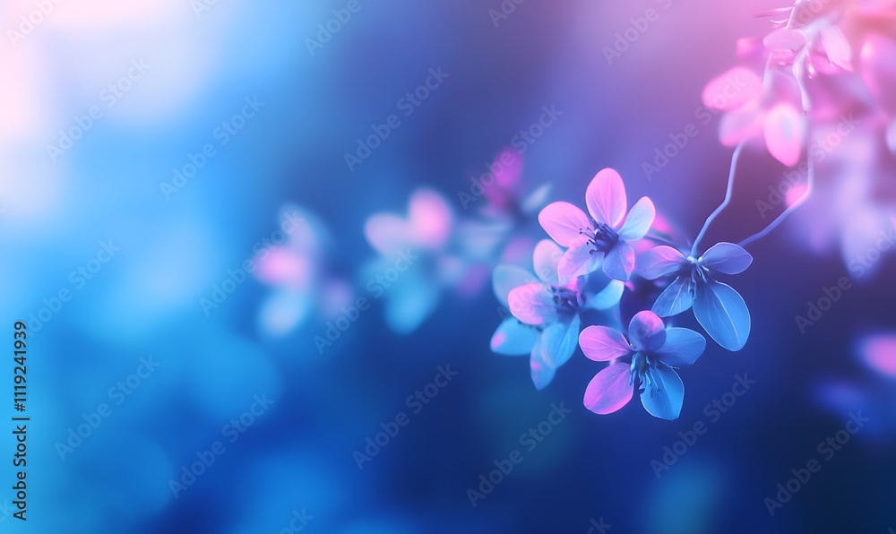 A blurred background in blue and purple tones, featuring delicate flowers with branches, creating a beautiful and serene atmosphere. Perfect for nature-inspired designs, artistic projects. A blurred background in blue and purple tones, featuring delicate flowers with branches, creating a beautiful and serene atmosphere. Perfect for nature-inspired designs, artistic projects.