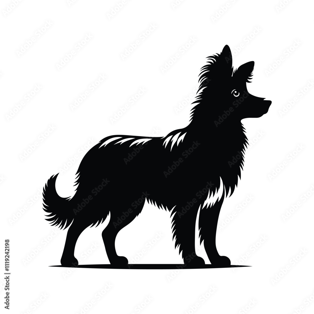 Dog silhouette icon vector art illustration isolated on a white background. Dog long hair silhouette vector icon art illustration on a white background