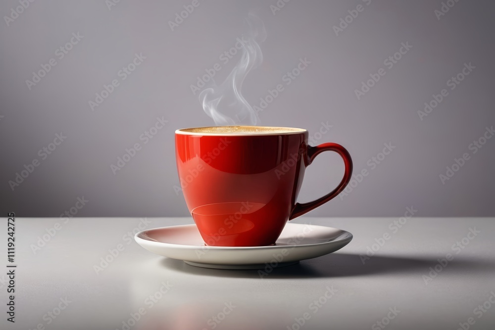there is a red cup of coffee on a saucer on a table there is a red cup of coffee on a saucer on a table
