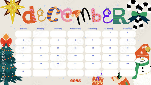 calendar for 2025 with christmas tree