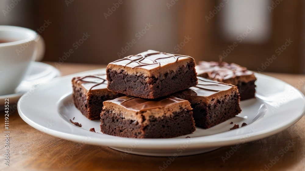 Brownie piece with melted chocolate cream isolated on white background Brownie piece with melted chocolate cream isolated on white background