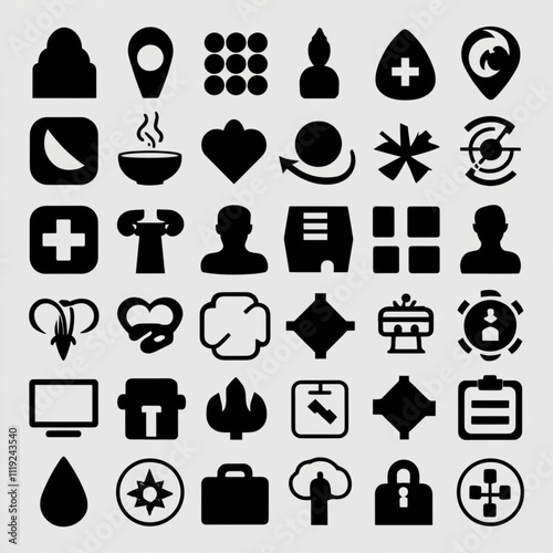 black and white icons set