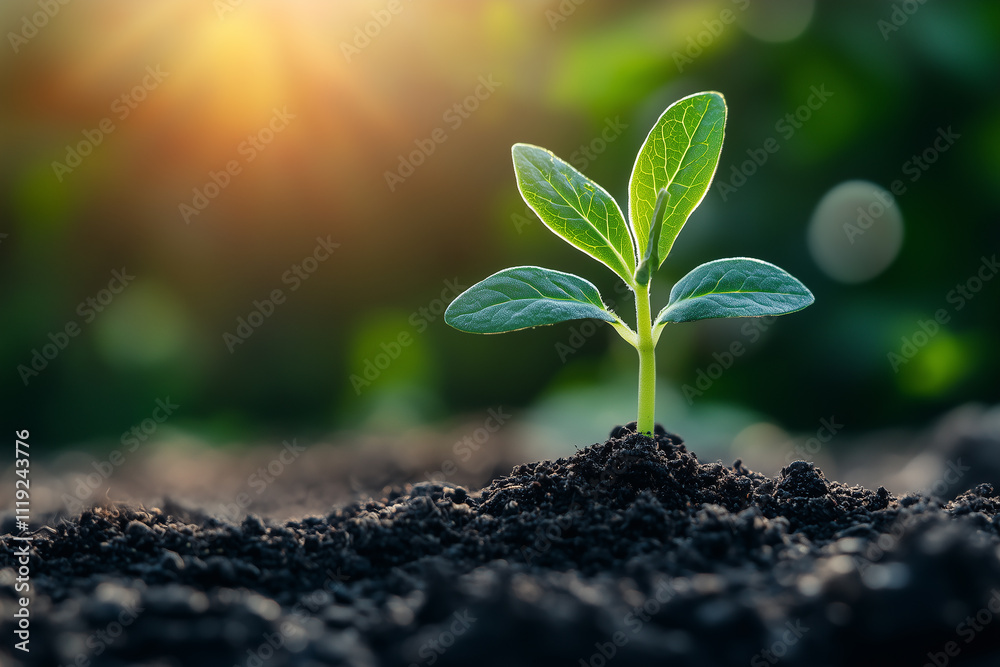Closeup young plant growing in the soil concept save nature Closeup young plant growing in the soil concept save nature