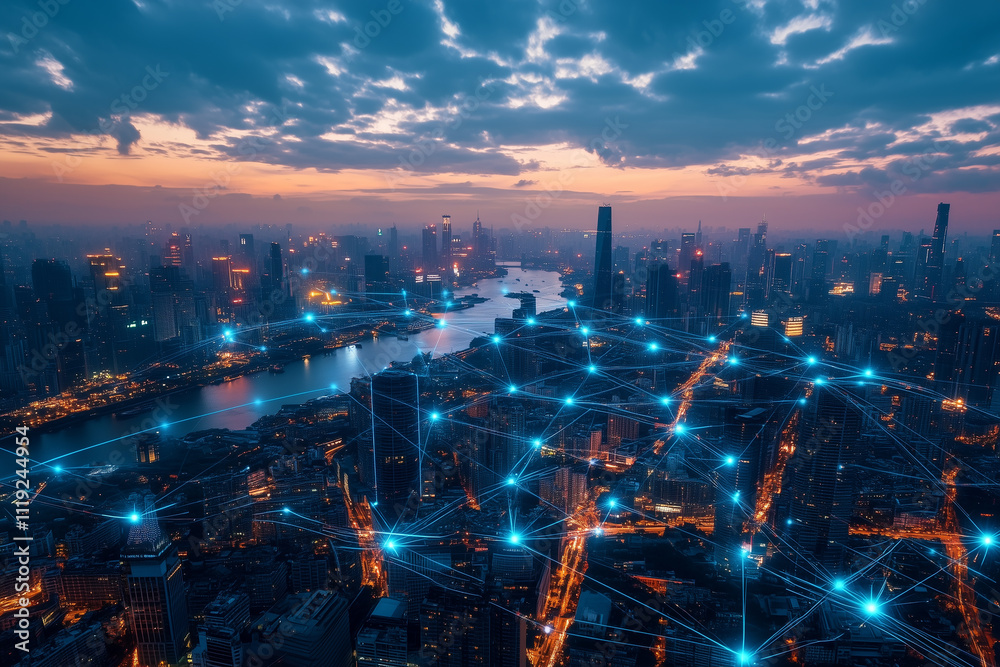 Fototapeta premium High speed internet connect diagram technology smart city