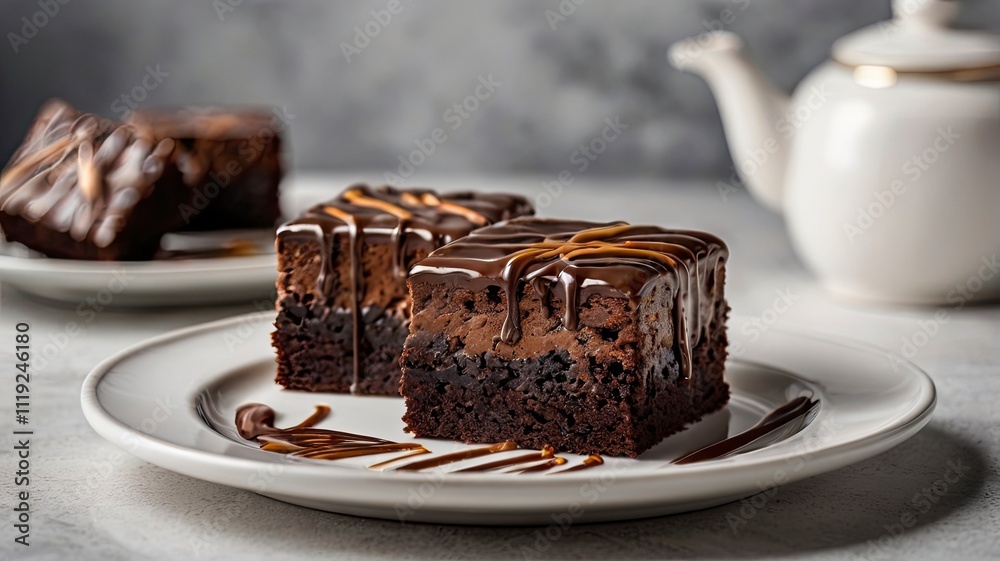 Brownies Kukus or Chocolate Steam Cake Brownies with marble chocolate glaze on top. Served in white ceramics pllate. Selective focus, white background Brownies Kukus or Chocolate Steam Cake Brownies with marble chocolate glaze on top. Served in white ceramics pllate. Selective focus, white background