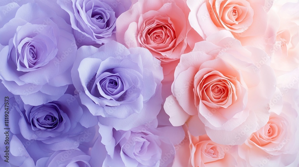 Valentines Day background created with pastel-colored roses in light purple and pale pink hues, ideal for romantic themes, invitations, or decorative purposes in photography. Valentines Day background created with pastel-colored roses in light purple and pale pink hues, ideal for romantic themes, invitations, or decorative purposes in photography.
