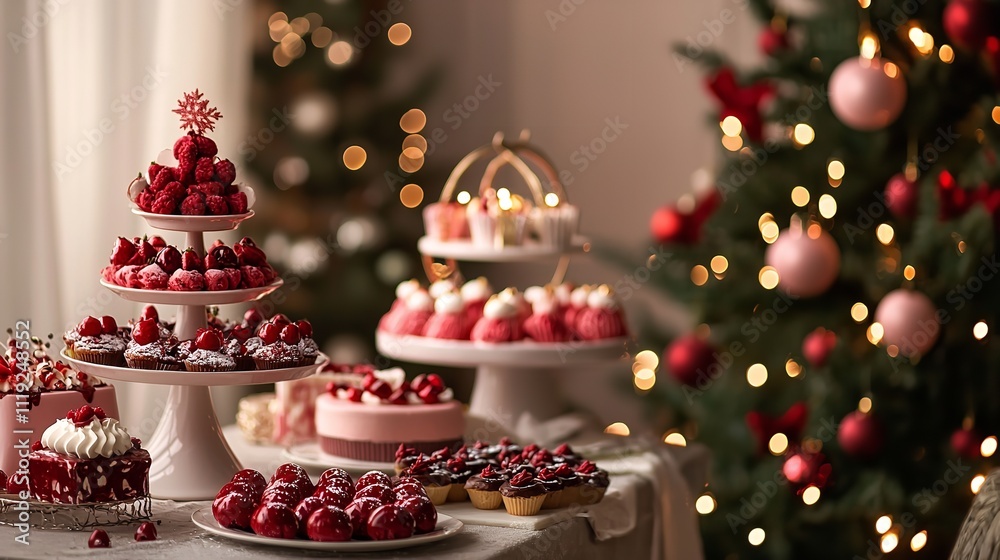 Stylish Holiday Dessert Table with Blank Space for Customization Stylish Holiday Dessert Table with Blank Space for Customization