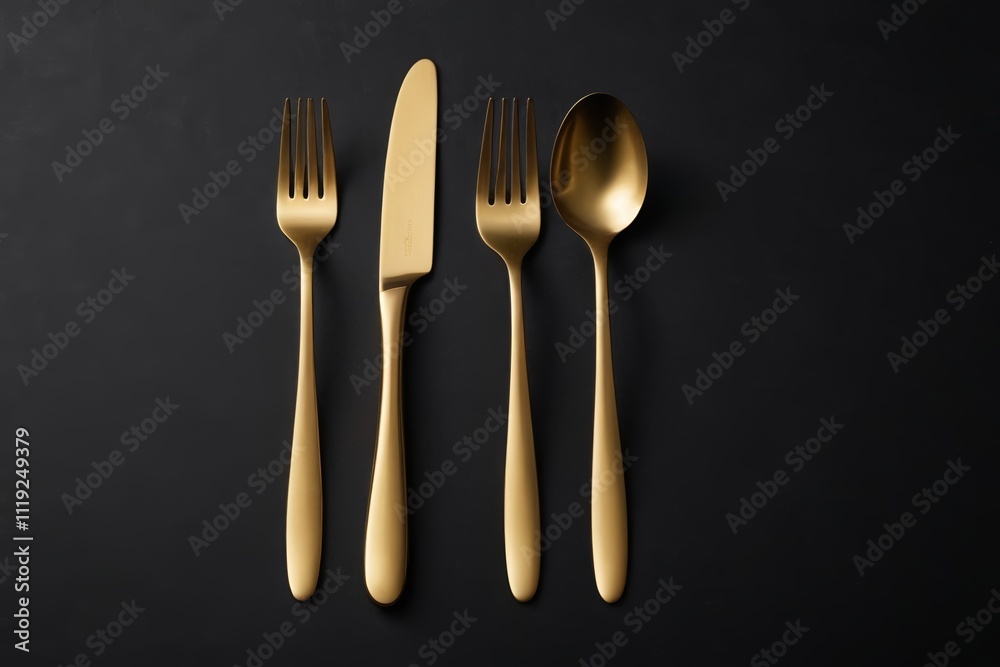 there are three forks and a spoon on a black table there are three forks and a spoon on a black table