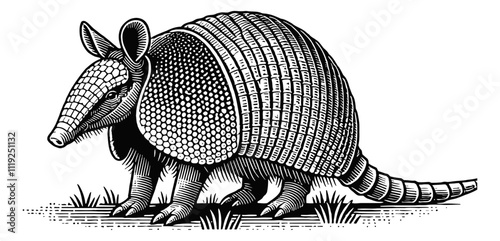 armadillo engraving black and white outline