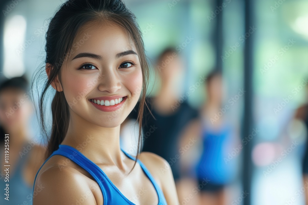 A joyful Japanese girl in sportswear stands at a bustling outdoor event, her bright smile perfect for promoting health, fitness, and active lifestyles. A joyful Japanese girl in sportswear stands at a bustling outdoor event, her bright smile perfect for promoting health, fitness, and active lifestyles.