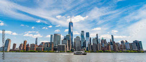 New York City urban architecture. New York City metropolis. New York City in USA. Streets of New York City. Lower Manhattan skyline. New York from New Jersey. Downtown Manhattan.