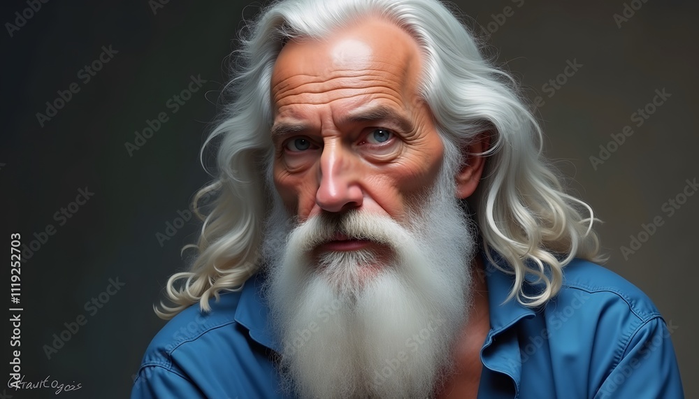 Portrait of a Senior Man with Long White Hair and Beard