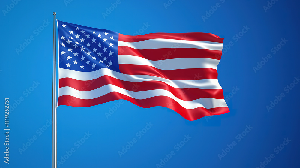 Obraz premium Detailed close-up of the American flag waving. A vibrant, digitally enhanced image of the American flag, showcasing its iconic red, white, and blue colors.