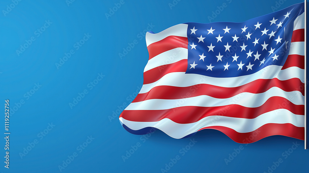 Fototapeta premium Detailed close-up of the American flag waving. A vibrant, digitally enhanced image of the American flag, showcasing its iconic red, white, and blue colors.