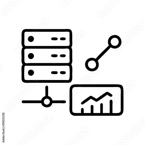 Data Server Icon with Graphs Overlay - Data Storage, Server Management, Business Analytics