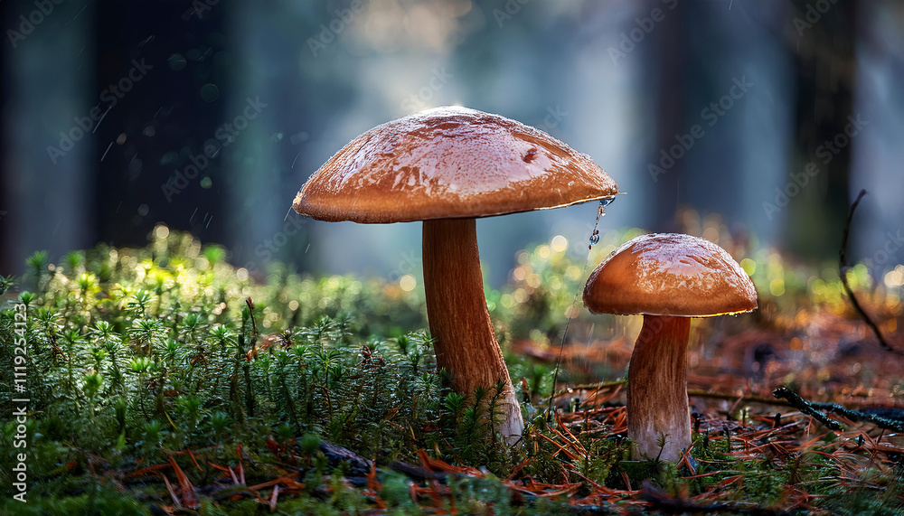 Fototapeta premium beautiful mushrooms in the rain