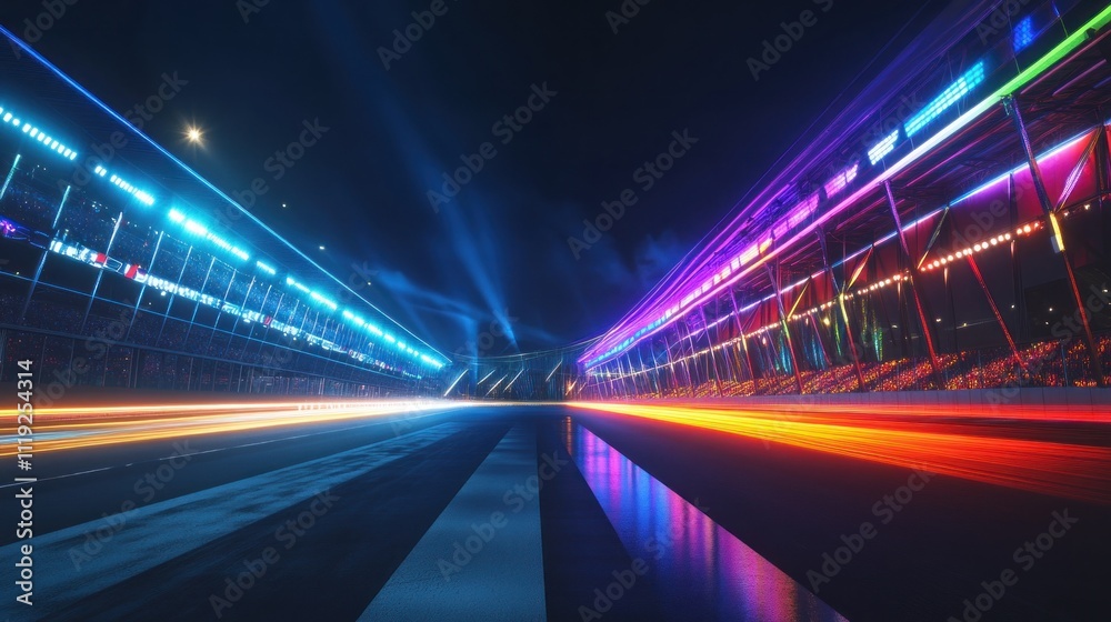 Night Race Track with Colorful Neon Lights Night Race Track with Colorful Neon Lights