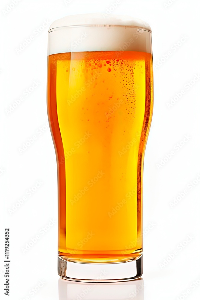 Refreshing Amber Beer in Pint Glass with Foamy Head - Isolated on White Background for Food and Drink Concepts Refreshing Amber Beer in Pint Glass with Foamy Head - Isolated on White Background for Food and Drink Concepts