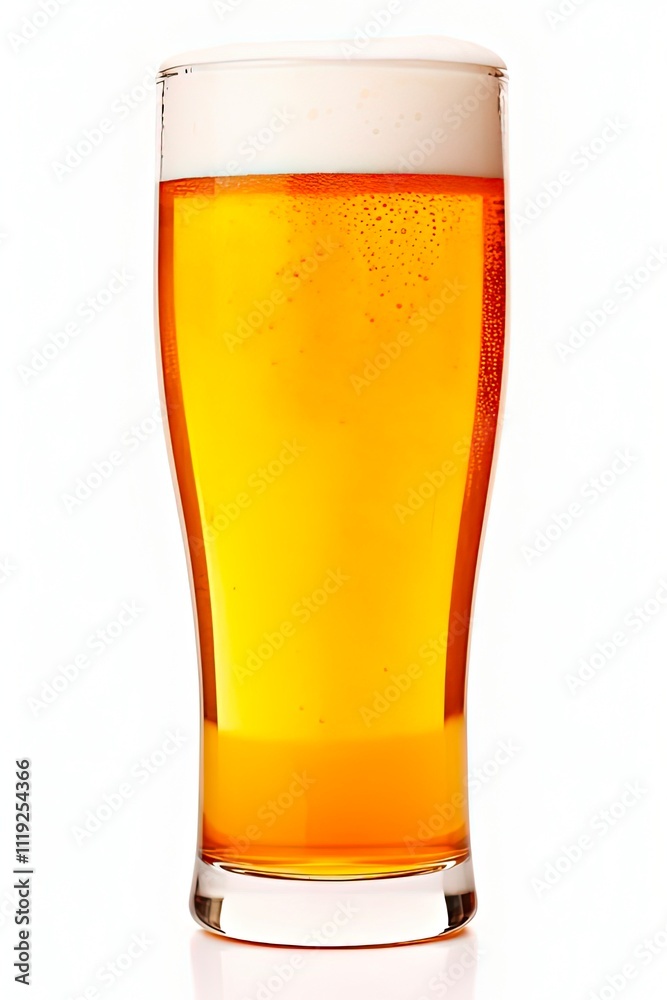 Refreshing Amber Beer Pint. Isolated Foamy Ale Lager Drink in a Clear Glass on a White Cut-Out Background Refreshing Amber Beer Pint. Isolated Foamy Ale Lager Drink in a Clear Glass on a White Cut-Out Background