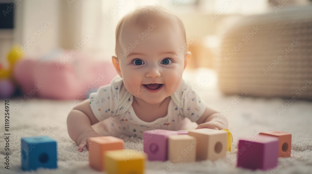 Cute Baby Playing with Colorful Wooden Blocks to Learn Creativity Cute Baby Playing with Colorful Wooden Blocks to Learn Creativity
