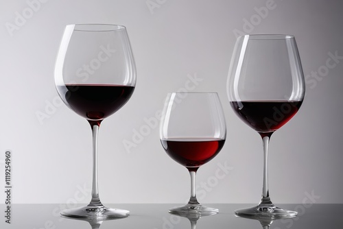 three wine glasses are lined up on a table