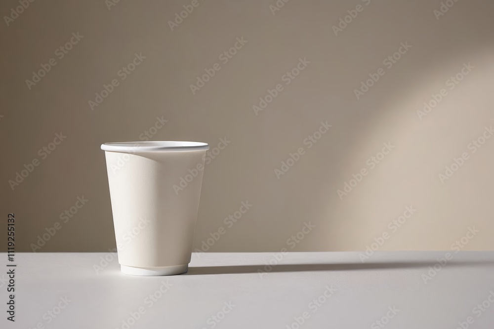 there is a white cup sitting on a table with a brown background there is a white cup sitting on a table with a brown background