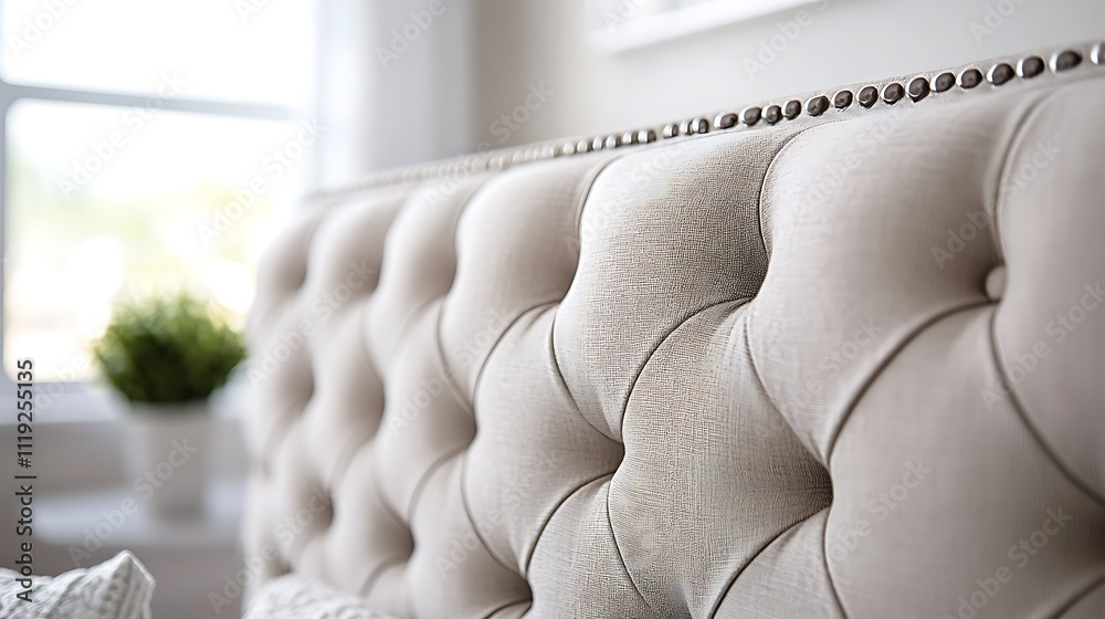 Obraz premium A white bed with a decorative headboard