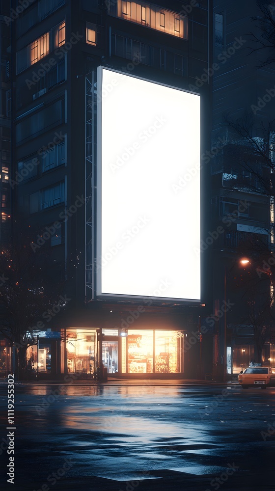 Blank Billboard Advertises In City Night Setting