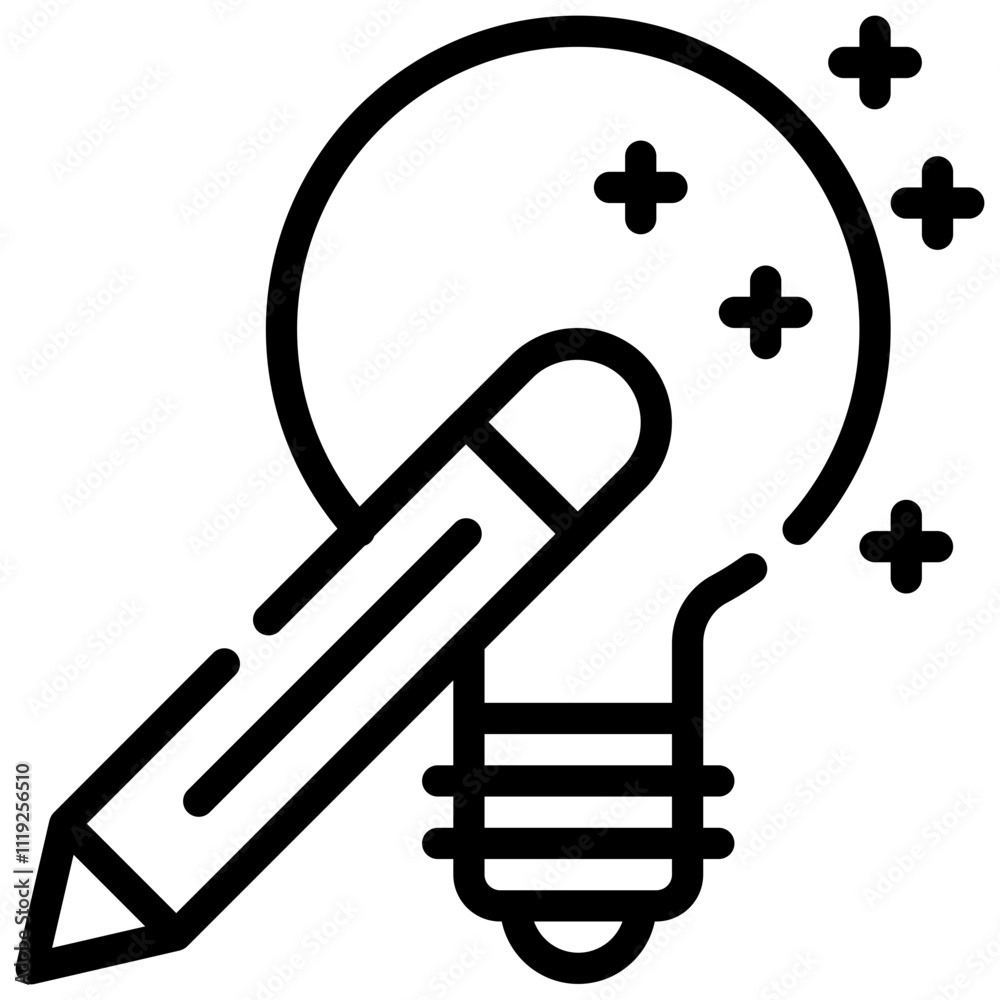 bulb idea working pencil simple line icon bulb idea working pencil simple line icon