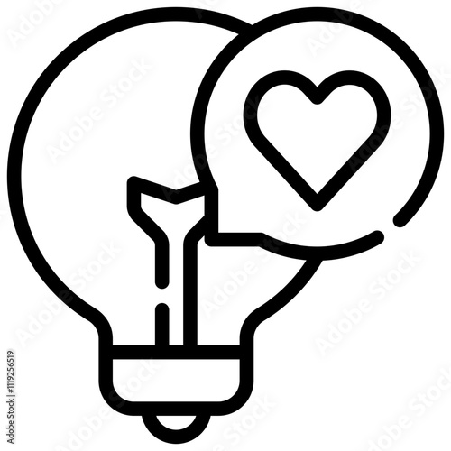 bulb love heart happy simple line icon