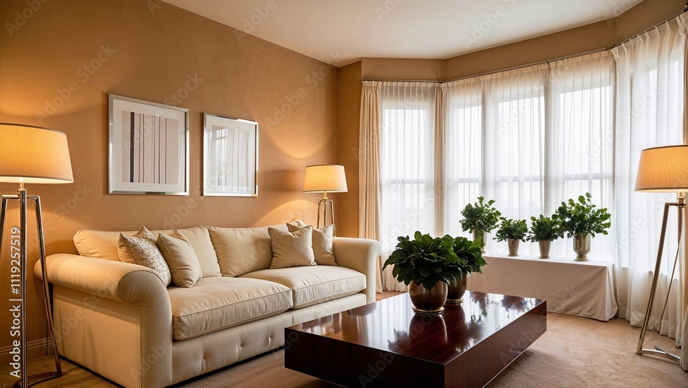 Interior of living room with sofa rendering