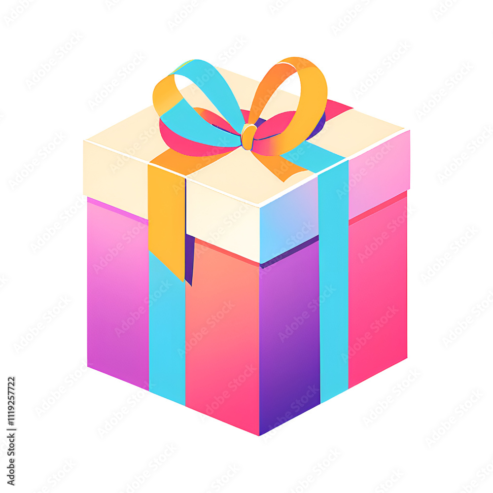 Obraz premium Colorful Gradient Gift Box with a Blue and Yellow Bow Isolated on Transparent Background Cutout