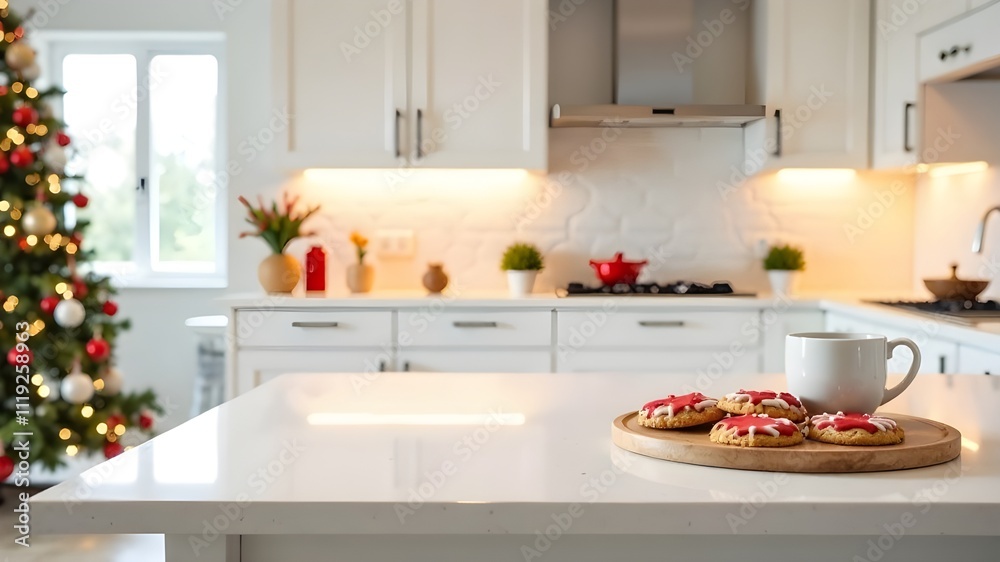 Empty kitchen table for presentation, Christmas cookies on the edge of the table. Empty kitchen table for presentation, Christmas cookies on the edge of the table.