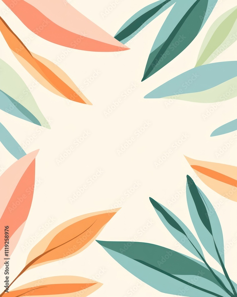 Fototapeta premium A minimalist design featuring colorful leaves arranged around a blank center.