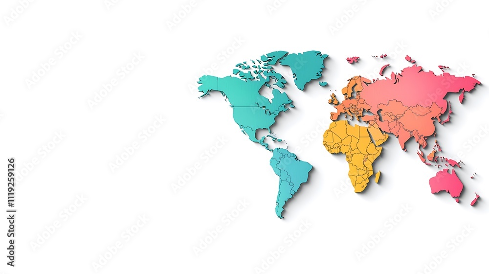 Obraz premium Colorful 3D World Map Global Travel Geography International Countries Continents International