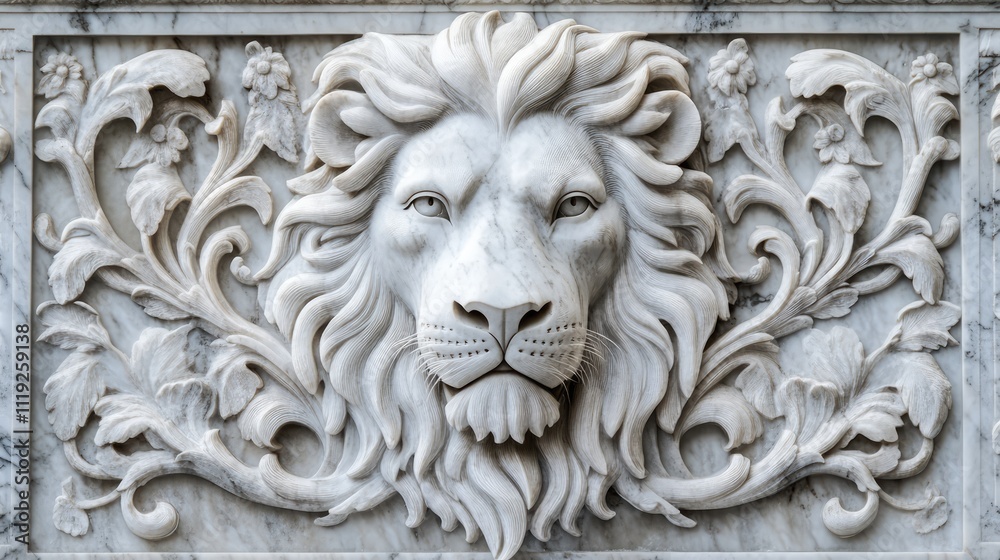 Male Lion Head Sculpture Made of Beige Marble Art Male Lion Head Sculpture Made of Beige Marble Art