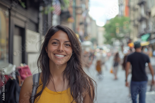 smile, 35 years old south american woman photo, on street
