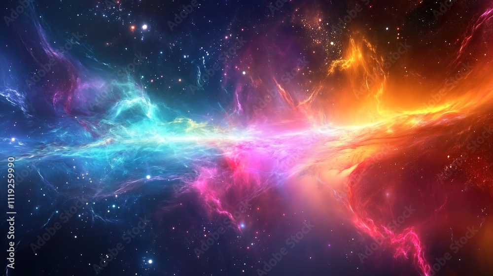 Obraz premium Vibrant Galaxy with Colorful Waves. Abstract cosmic energy in space - generative ai.