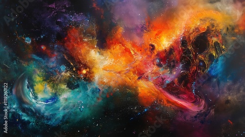 Obraz na płótnie Vibrant Galaxy with Colorful Waves. Abstract cosmic energy in space - generative ai. w salonie