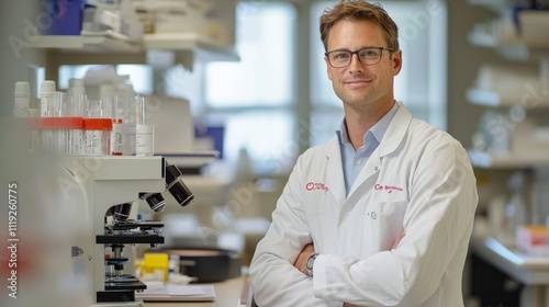 Confident Scientist in Laboratory with Research Equipment and Tools