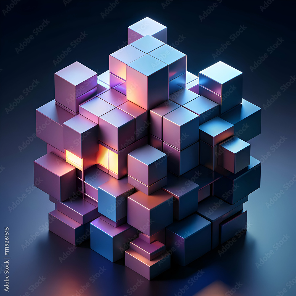 Fototapeta premium Abstract 3D Cube Structure. Geometric Digital Art