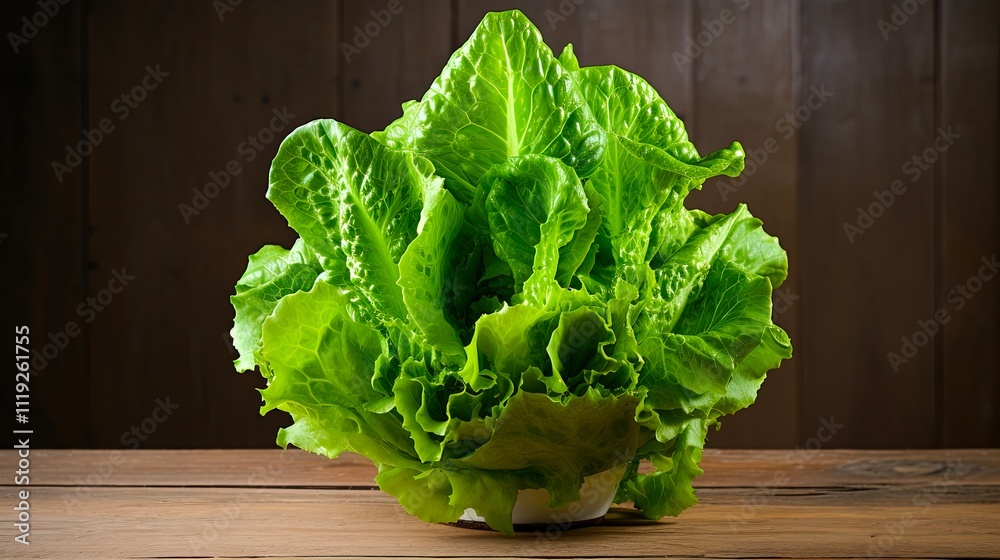 Single Lettuce Head on Rustic Wooden Background - Fresh Green Leafy Vegetable for Salad Single Lettuce Head on Rustic Wooden Background - Fresh Green Leafy Vegetable for Salad