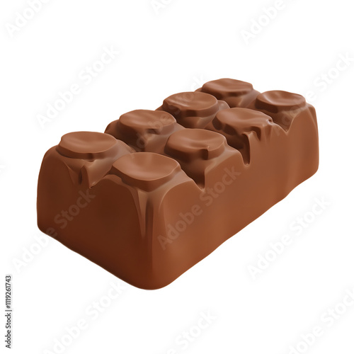 Isolated dark chocolate bar with praline on white background, a sweet and delicious treat